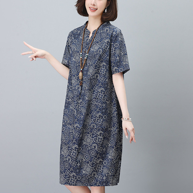 碎花连衣裙女春秋2024新款中长款高级感中年妈妈休闲纯棉衬衫裙潮