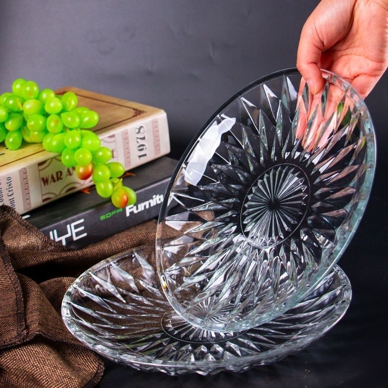 玻璃水果盘透明水晶炒菜盘子简约茶几糖果盘吐骨碟家用玻璃商用