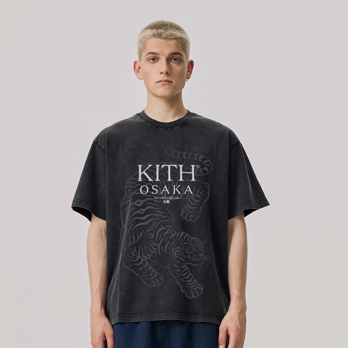KITH 25SS Osaka 大阪开业限定老虎水洗做旧短袖 男女宽松休闲T恤