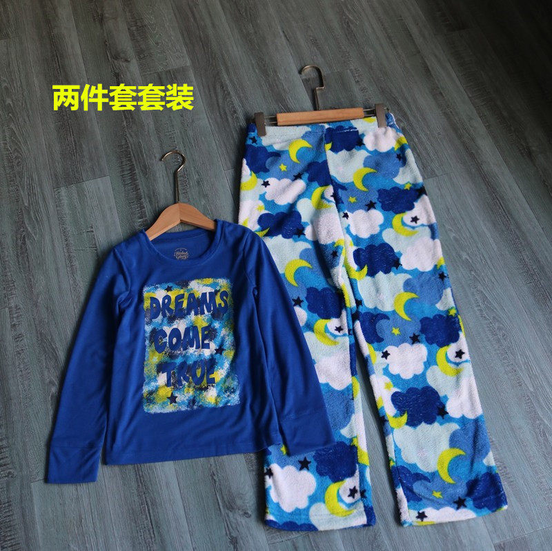 聚酯韩版针织春秋冬两件套睡衣