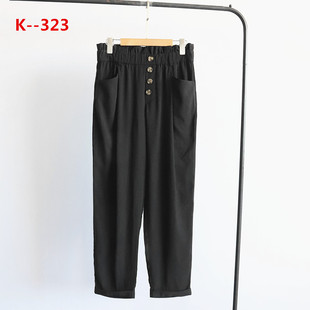 裤 女装 子韩版 百搭简约时尚 春秋季 高腰宽松显瘦哈伦休闲裤 外贸新款