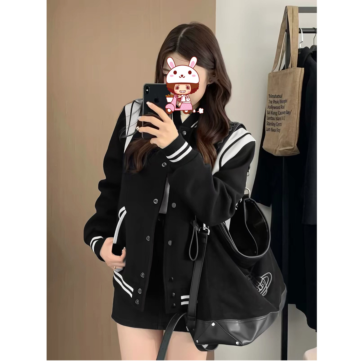 美式棒球服2026秋冬新款小个子短款羽绒外套女情侣同款黑色夹克衫