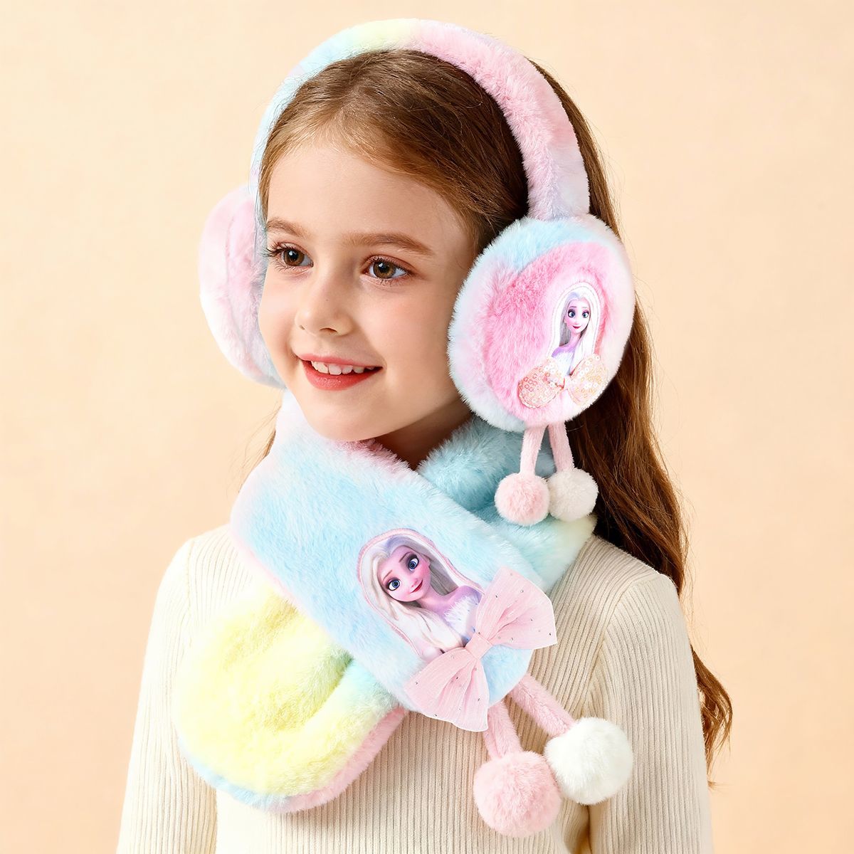 迪士尼冰雪耳罩围脖组合女孩