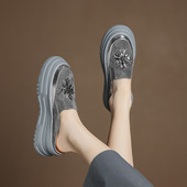 羊皮女鞋 精美水钻真皮深口凉拖鞋 后空乐福鞋 乖巧圆头松糕底鞋 时尚