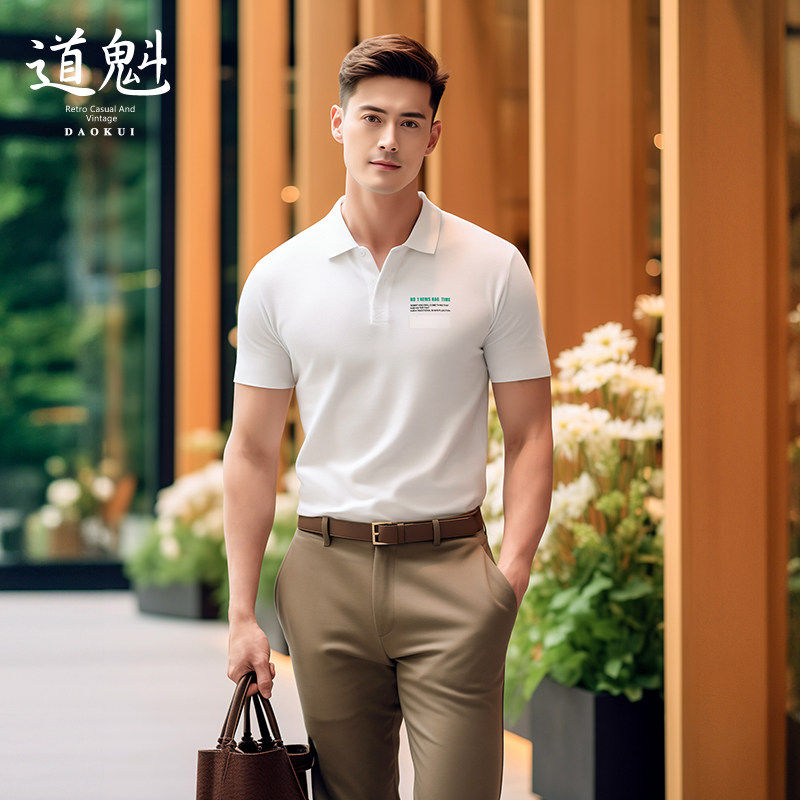 男士短袖清新白色极简设计polo