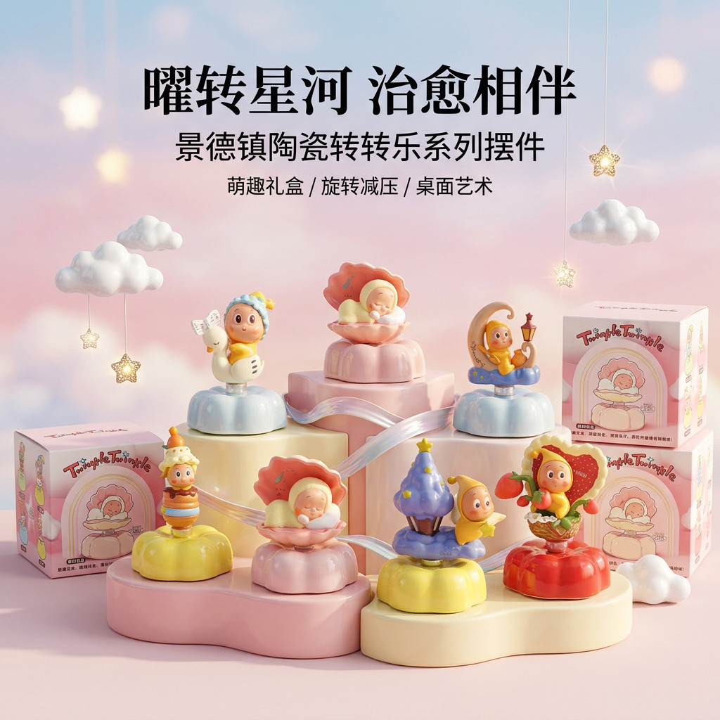 星星人【粉色礼盒装】景德镇陶瓷转转摆件桌面解压治愈生日礼物