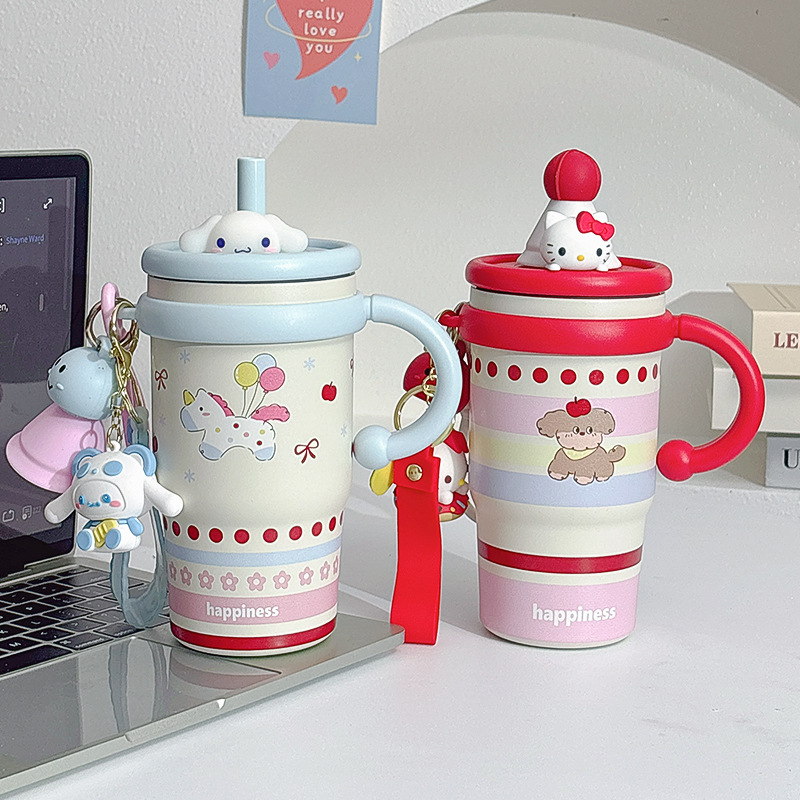 卡通保温杯不锈钢吸管女款