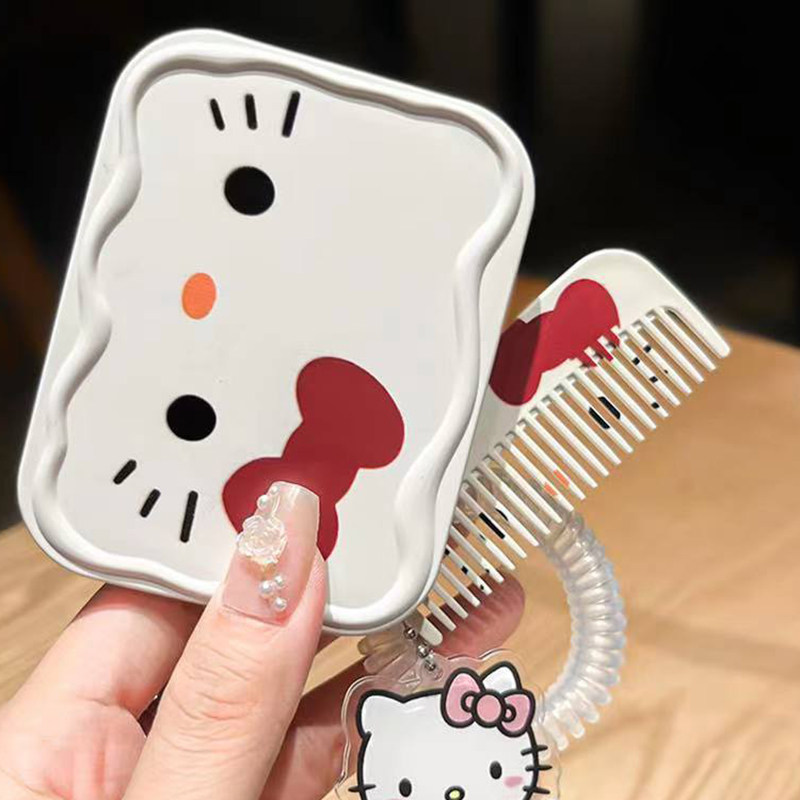 kitty化妆小镜子少女kt猫折叠补妆镜梳一体套装上课 凯蒂猫口袋镜