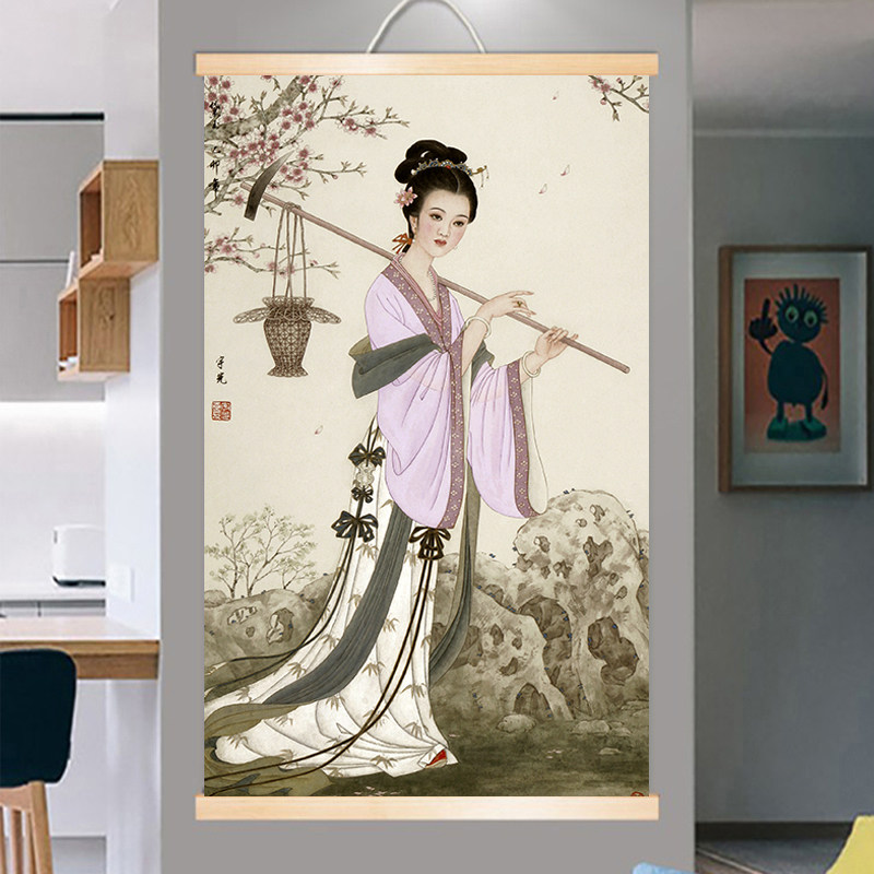 国画古代红楼梦十二金钗画像中式客厅办公室卷轴挂画玄关走廊装饰