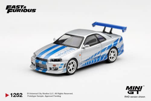 程逸预售 Minigt 1:64 速度与激情 R34 GTR 合金车模 1252