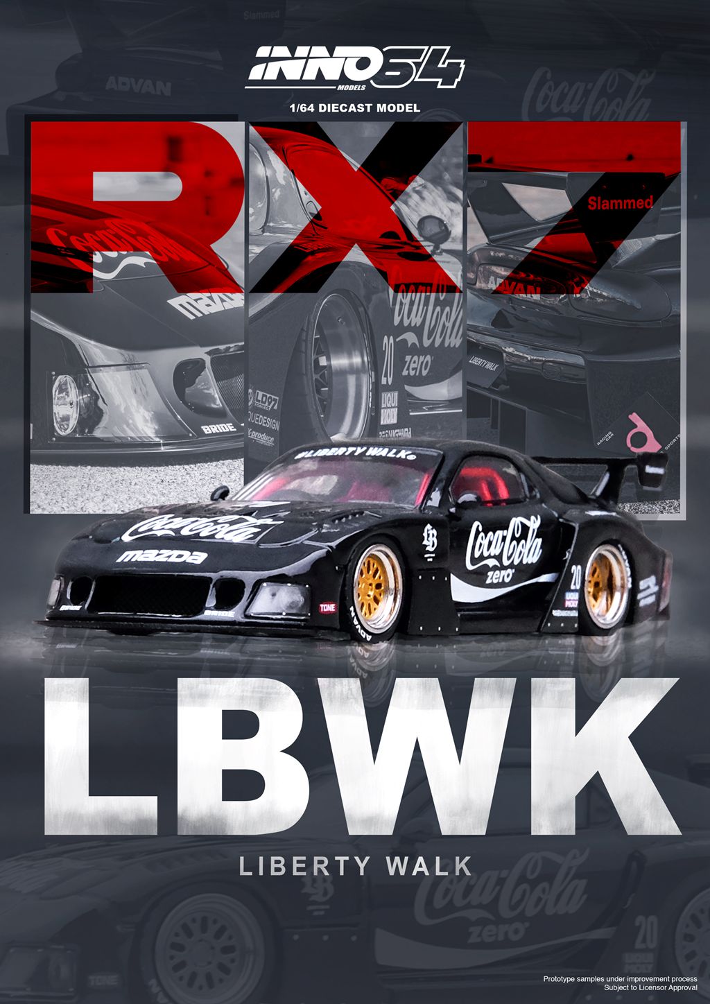 新品定 INNO 1:64马自达 RX7 FD3S LBWK黑色可乐白色合金车模