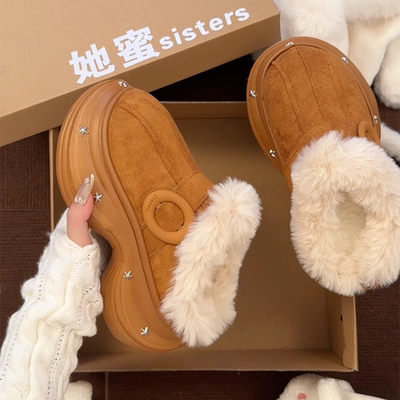 雪地靴女外穿2025新款冬季加绒加厚皮毛一体毛毛一脚蹬包头拖棉鞋