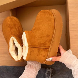 小个子厚底雪地靴女外穿2025新款 增高靴子 冬加绒保暖丑萌大头棉鞋