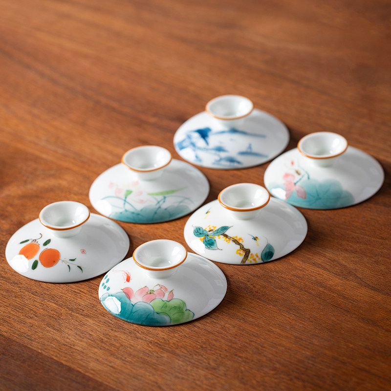 白瓷釉下彩手绘三才盖碗专用盖子单盖茶盖茶道零配件茶杯盖配盖子,餐饮具,茶道/零配,淘宝优惠券,粉丝福利购,淘宝优惠卷