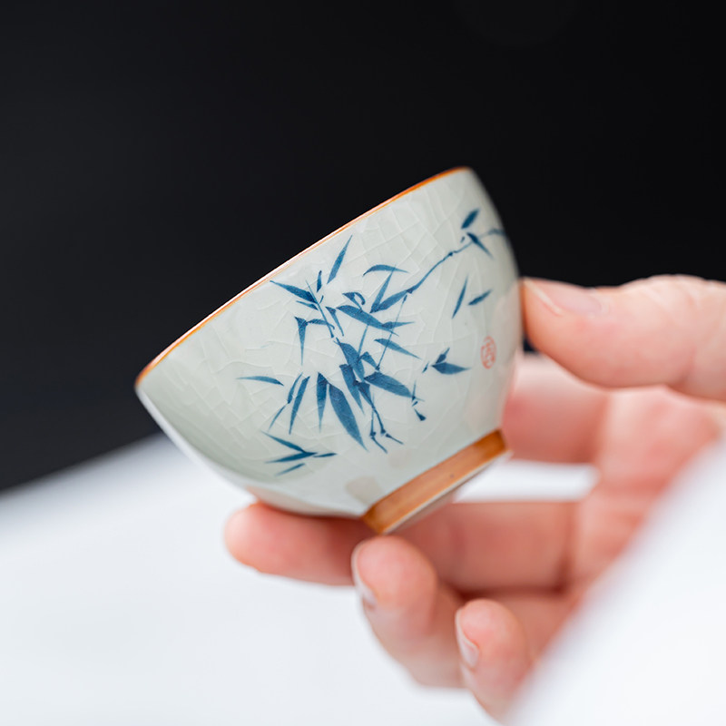 哥窑手绘韵竹茶杯陶瓷开片主人杯单杯个人专用高档喝茶品茗杯茶盏,餐饮具,茶杯,淘宝优惠券,粉丝福利购,淘宝优惠卷