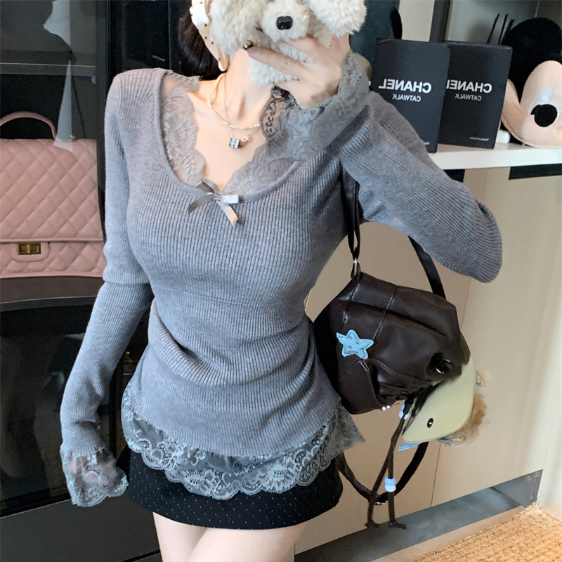 纯欲蕾丝内搭针织打底衫女秋冬