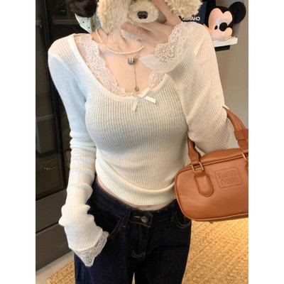 加绒加厚蕾丝内搭打底衫女秋冬
