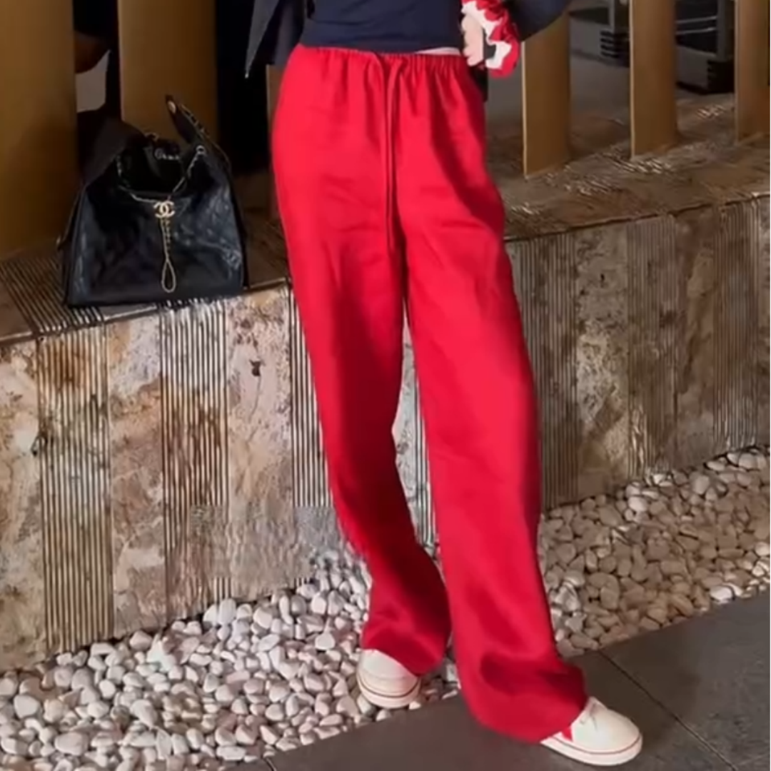 安可拉红显瘦抽绳松紧腰直筒卫裤春夏高腰通勤百搭舒适垂感休闲裤,女装/女士精品,大码裤装,淘宝优惠券,粉丝福利购,淘宝优惠卷