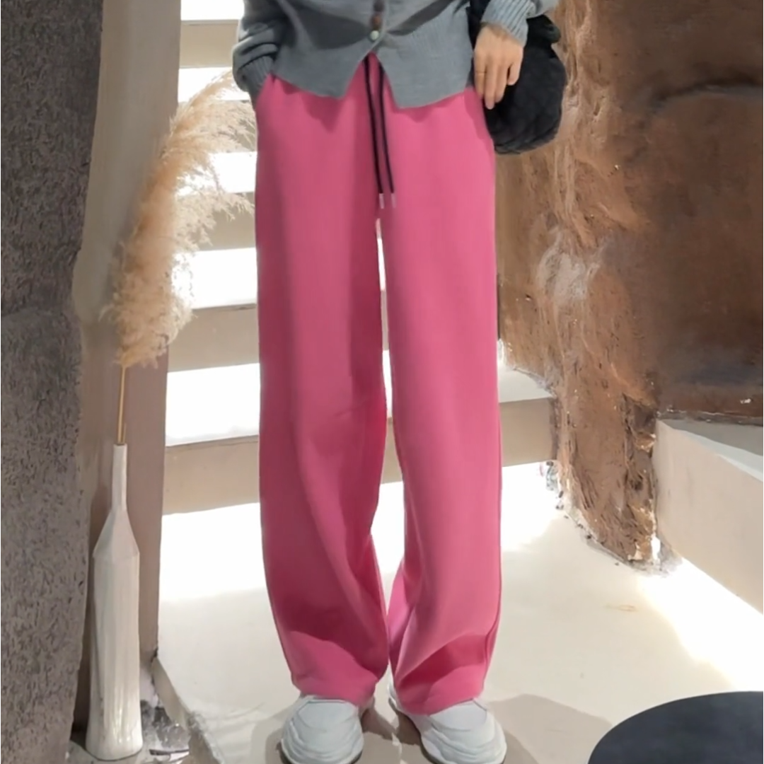 玫红色减龄加绒厚实软糯抽绳弹力直筒卫裤冬季知性百搭显瘦阔腿裤,女装/女士精品,大码裤装,淘宝优惠券,粉丝福利购,淘宝优惠卷