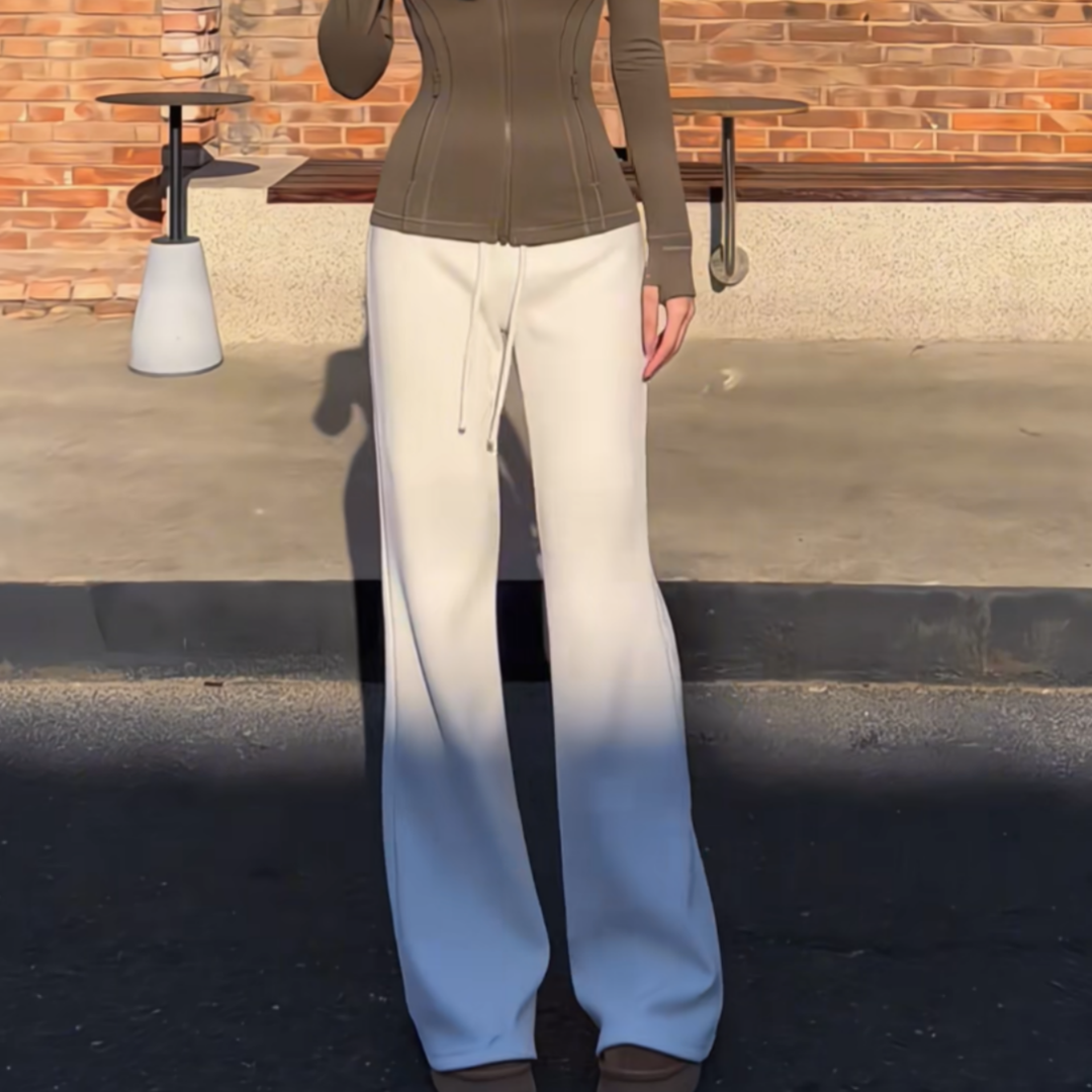 米白色显瘦修身松紧腰抽绳直筒微喇裤春秋时尚百搭舒适垂感休闲裤,女装/女士精品,大码裤装,淘宝优惠券,粉丝福利购,淘宝优惠卷