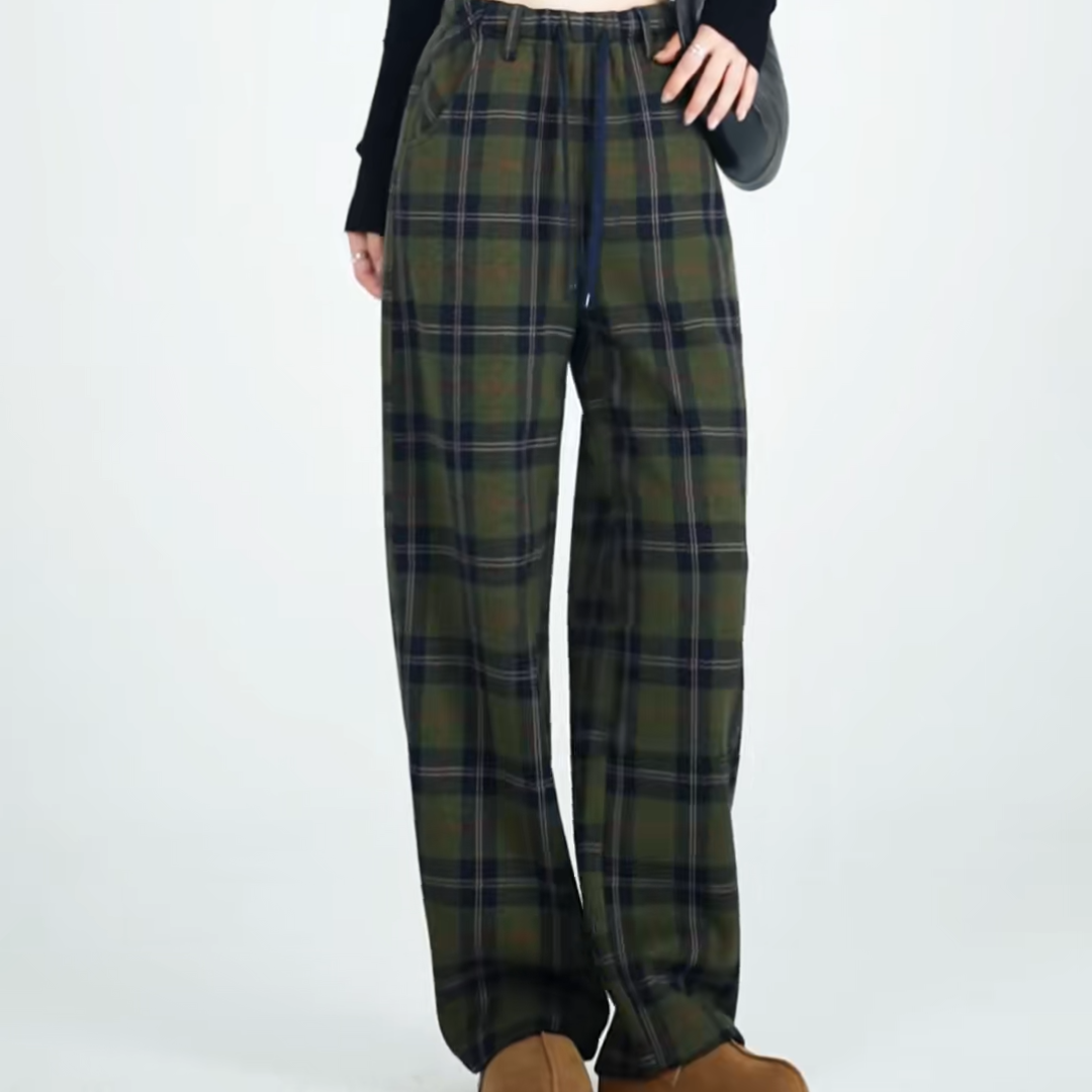 文艺风格纹毛呢加厚直筒阔腿裤女