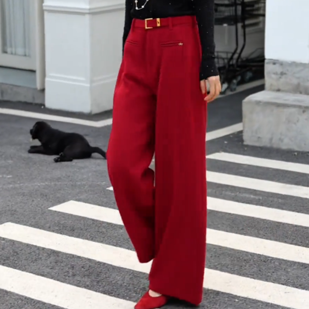 安可拉红色毛呢厚实阔腿裤女冬季新款氛围感气质百搭显瘦垂感长裤,女装/女士精品,大码裤装,淘宝优惠券,粉丝福利购,淘宝优惠卷