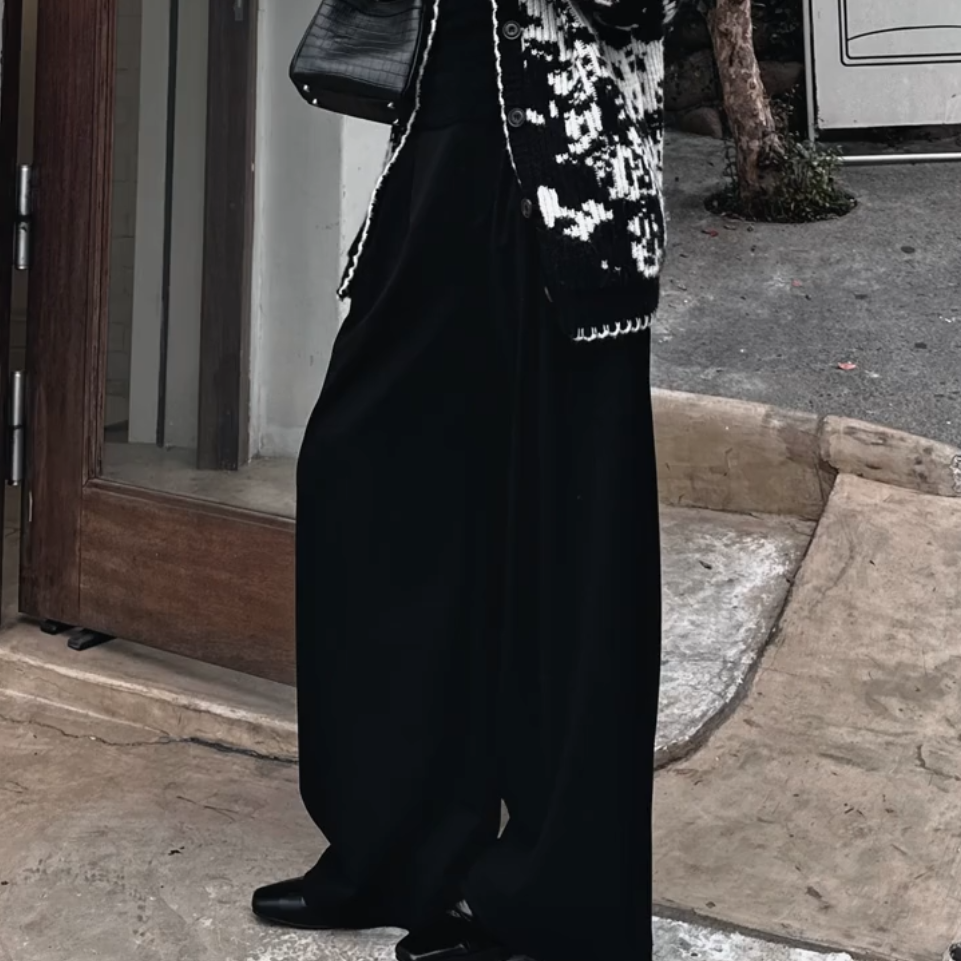 通勤风高级黑色直筒西装裤女