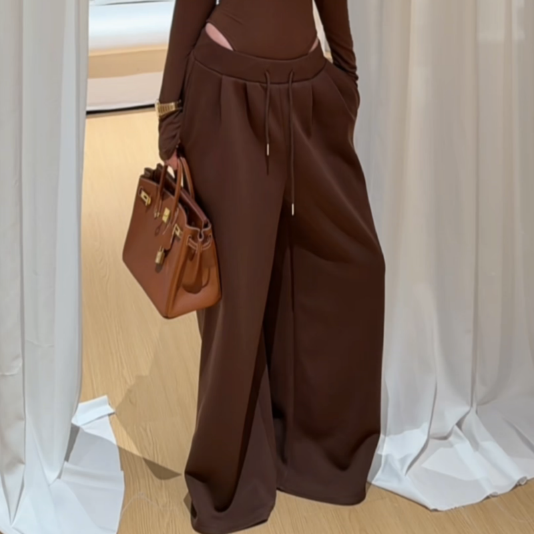 咖色加绒松紧腰通勤休闲卫裤子女