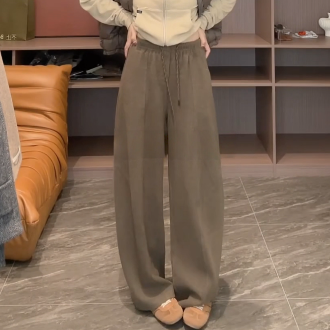 老钱风咖色羊毛加绒厚实休闲卫裤女冬季新款时尚显瘦垂坠感阔腿裤,女装/女士精品,大码裤装,淘宝优惠券,粉丝福利购,淘宝优惠卷
