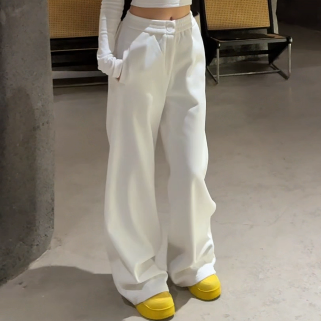 白色加绒厚实保暖松紧腰运动卫裤