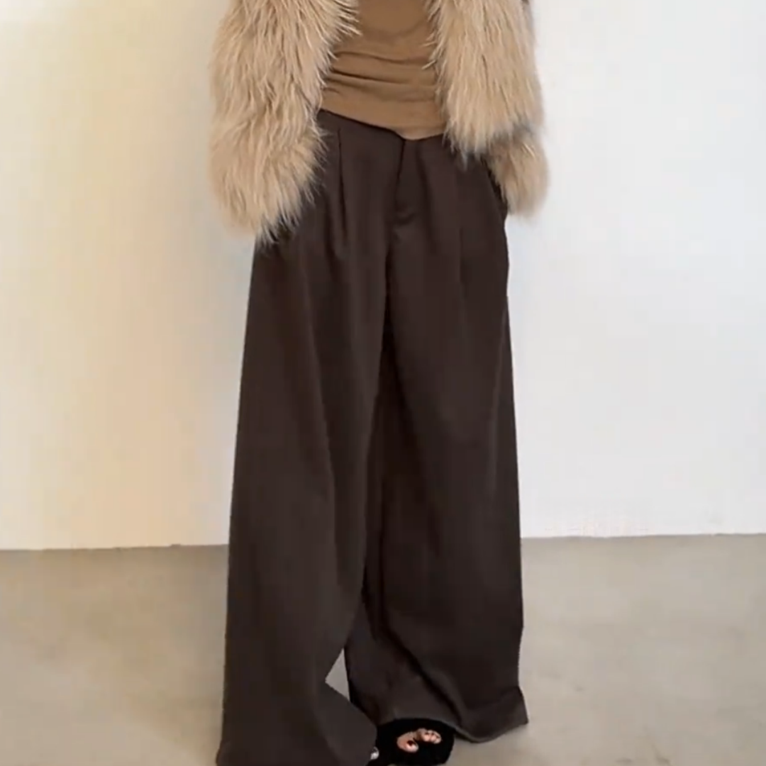 高级感咖色压褶设计西装裤