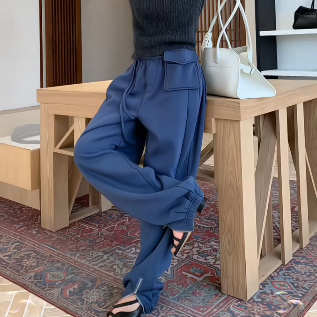 抽绳松紧腰口袋设计加绒加厚卫裤