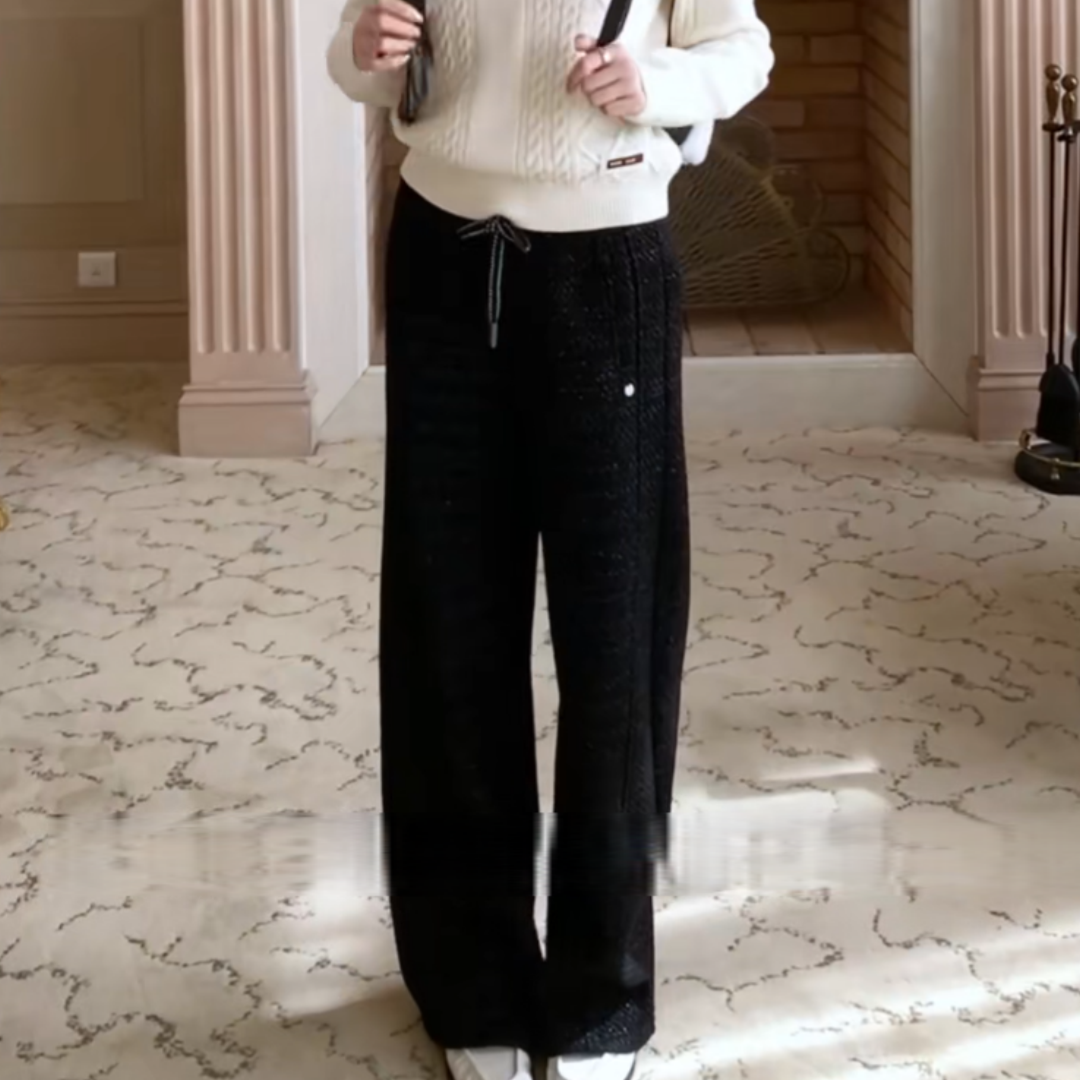 黑色亮片装饰加绒厚实高腰抽绳弯刀卫裤女冬季时尚百搭显瘦阔腿裤,女装/女士精品,大码裤装,淘宝优惠券,粉丝福利购,淘宝优惠卷