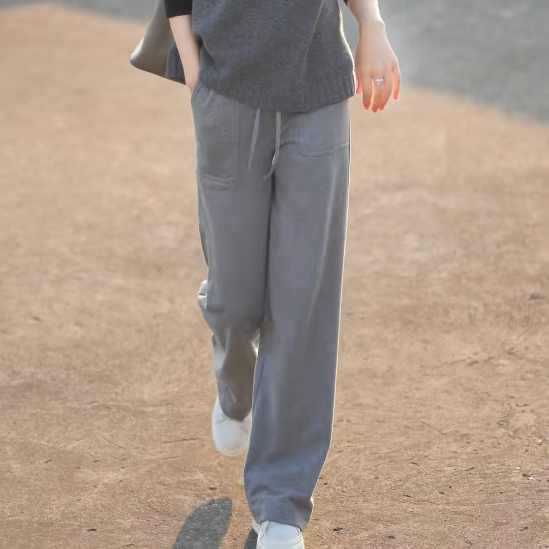 慵懒风灰色加绒厚实休闲微喇卫裤