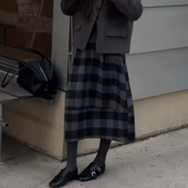 复古风格 百搭显瘦垂感中长裙 时尚 子黑灰毛呢厚实半身裙女冬季 新款