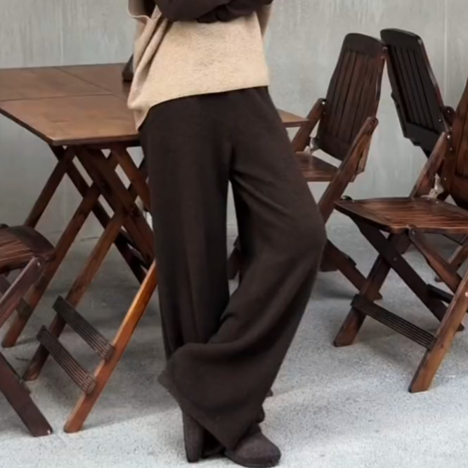 咖色复古舒适重磅毛呢休闲裤