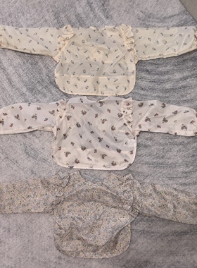 日本1000 cottoli 花朵图案 小号 长袖反穿衣 罩衣 围兜