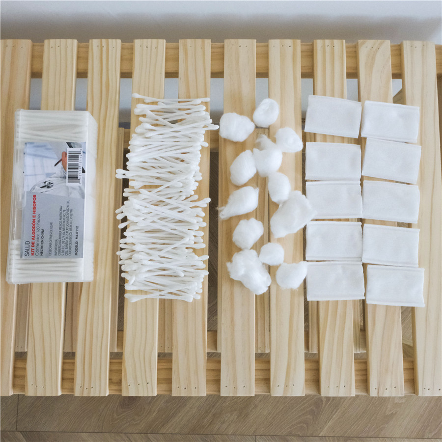 自留  三合一盒装 棉签化妆棉 棉球160件套旅行套装 家居棉花棒组