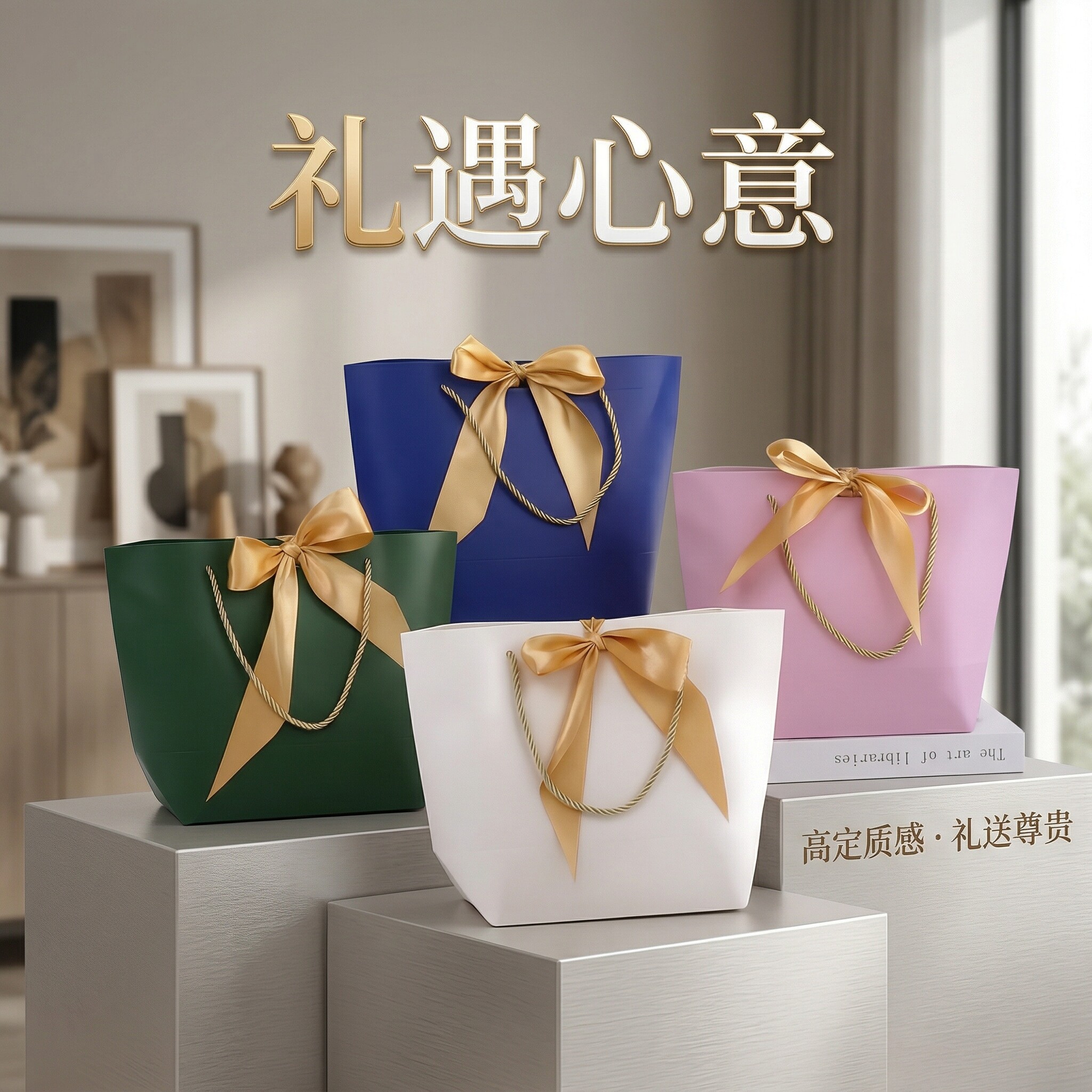 蝴蝶结礼品纸袋新年手提袋小号化妆品服装包装袋可印 logo 批发