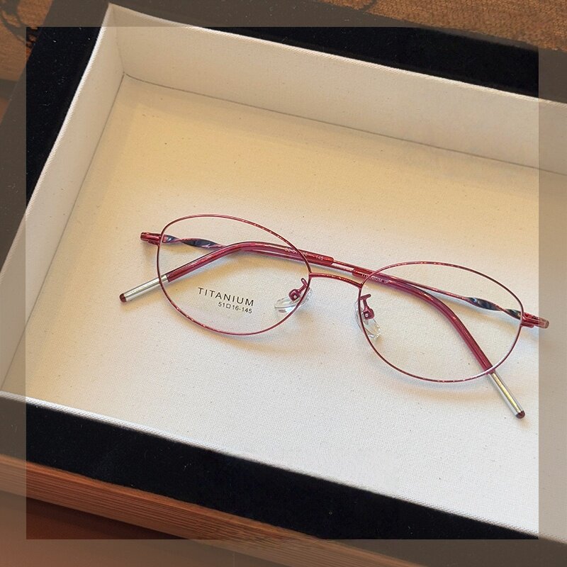 51mm超轻纯钛细边眼镜框女8g小框椭圆斯文可配高度数近视眼镜男