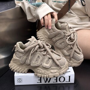 欧洲站真皮松糕厚底老爹鞋女2023早秋爆款轻便休闲百搭增高运动鞋