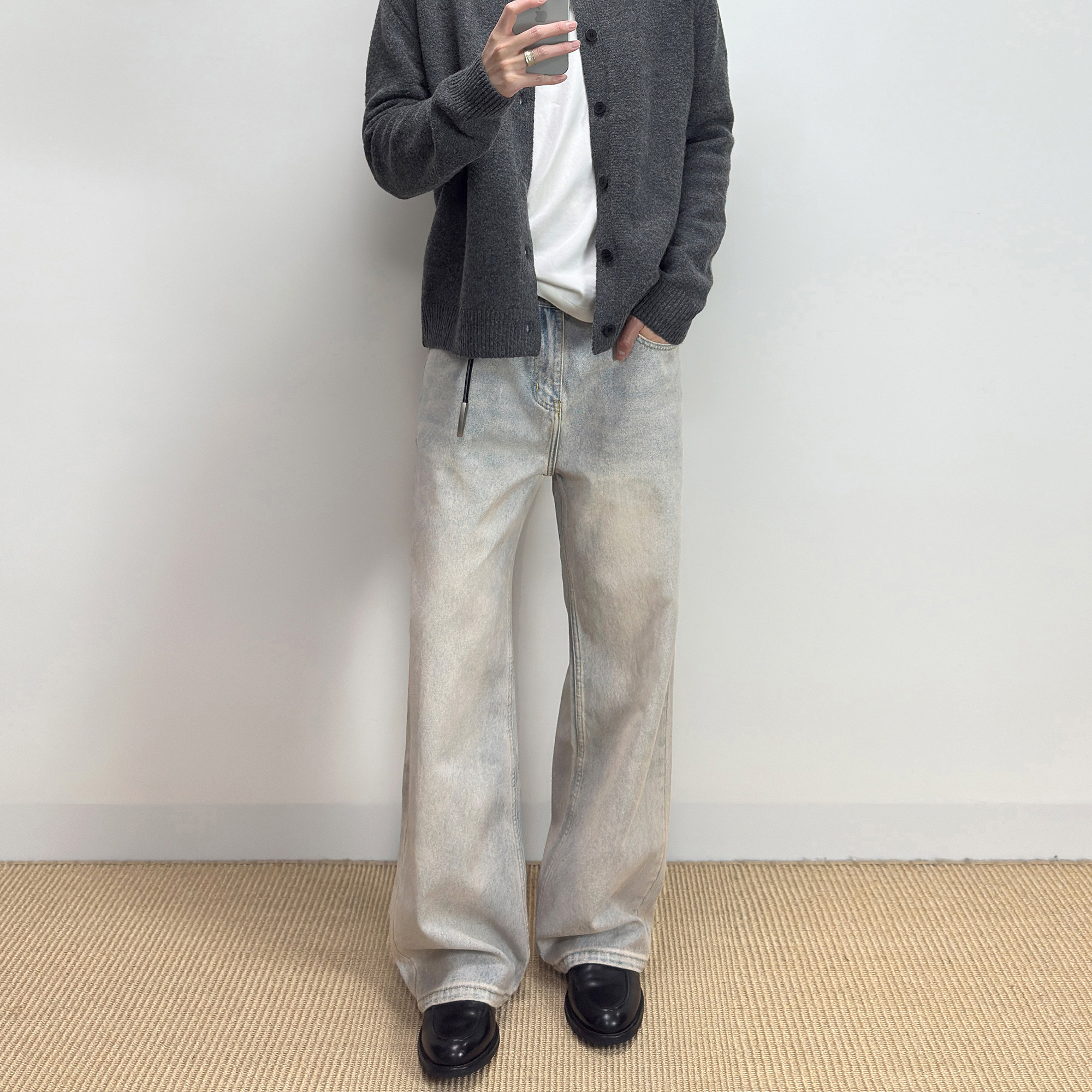 ALLFIT 做旧黄泥染牛仔裤 cleanfit复古A字宽松直筒水洗长裤男女,男装,牛仔裤,淘宝优惠券,粉丝福利购,淘宝优惠卷