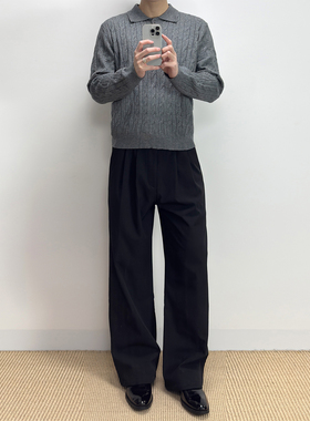 ALLFIT 加绒尼龙格纹打褶仿西裤 加厚保暖垂感宽松直筒休闲长裤男