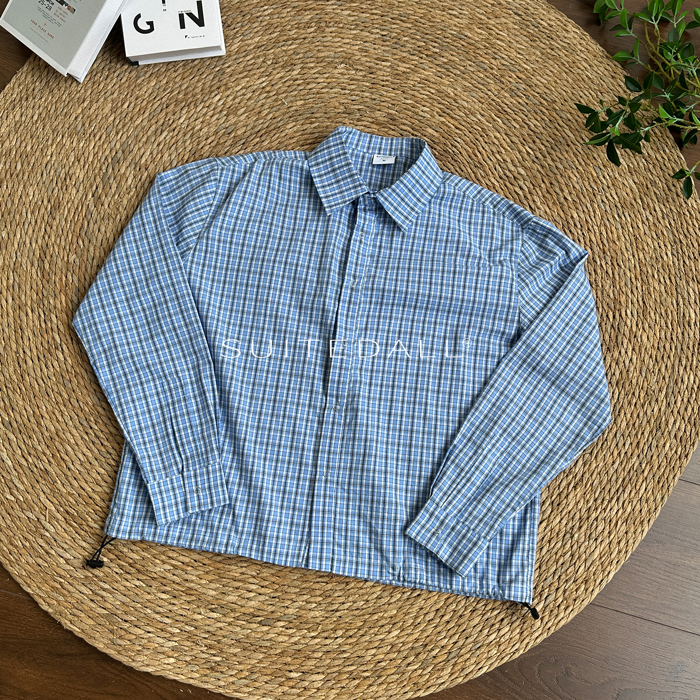 SUITEDALLmiu系蓝色格子衬衫 学院派老钱风格纹抽身暗扣男女上衣