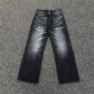 ALLFIT 人体工程学黑牛仔裤 13.5oz洗水做旧宽松直筒休闲长裤子男