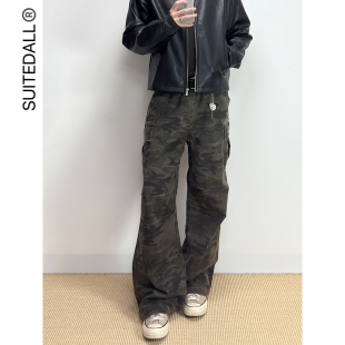裤 SUITEDALL直筒微弯刀迷彩裤 硬核珠帆布三本针打褶百搭宽松工装