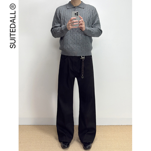 直筒微喇水洗垂感长裤 SUITEDALL 14oz素版 弹力黑牛仔裤 男 2021M
