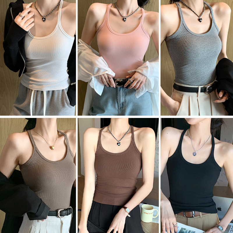 无胸垫背心女小吊带打底衫夏季纯欲性感内搭显瘦上衣服灰色纯色