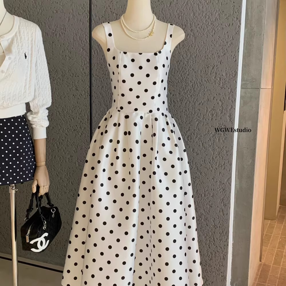 秋季赫本波点吊带连衣裙高级礼服