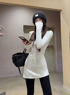 百搭王 春季ins韩系修身斜摆不规则显瘦磨毛加绒叠穿白色T恤上衣